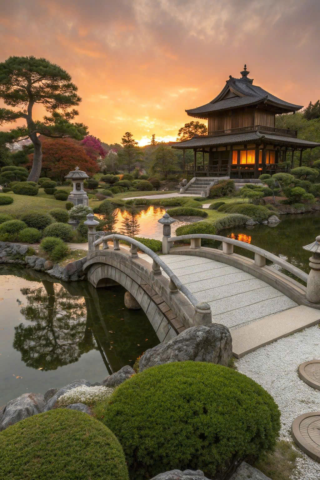 Khu vườn xanh mát với hồ cảnh hiện đại